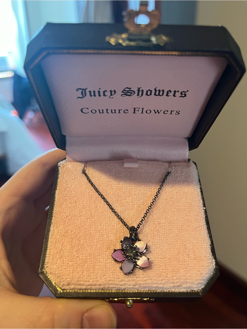 Juicy Couture Pink Enamel Flower Pendant Necklace